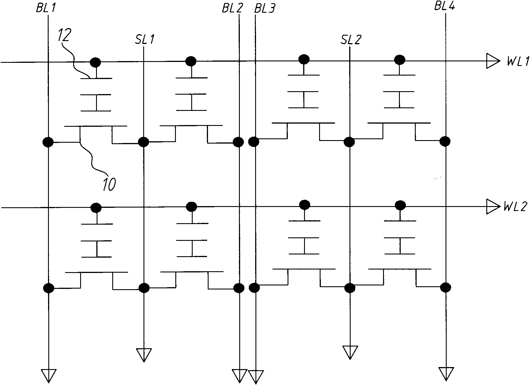 Small area electrically removing type rewritable read only memory array