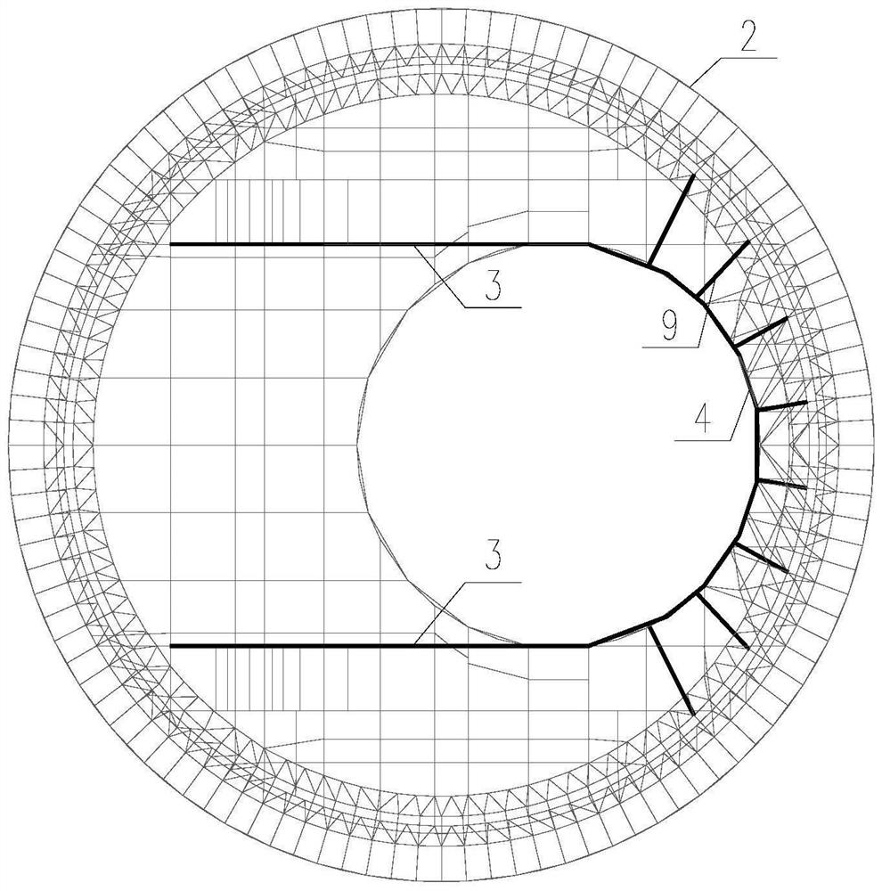 Horizontal curve prestress device of hollow large cantilever structure