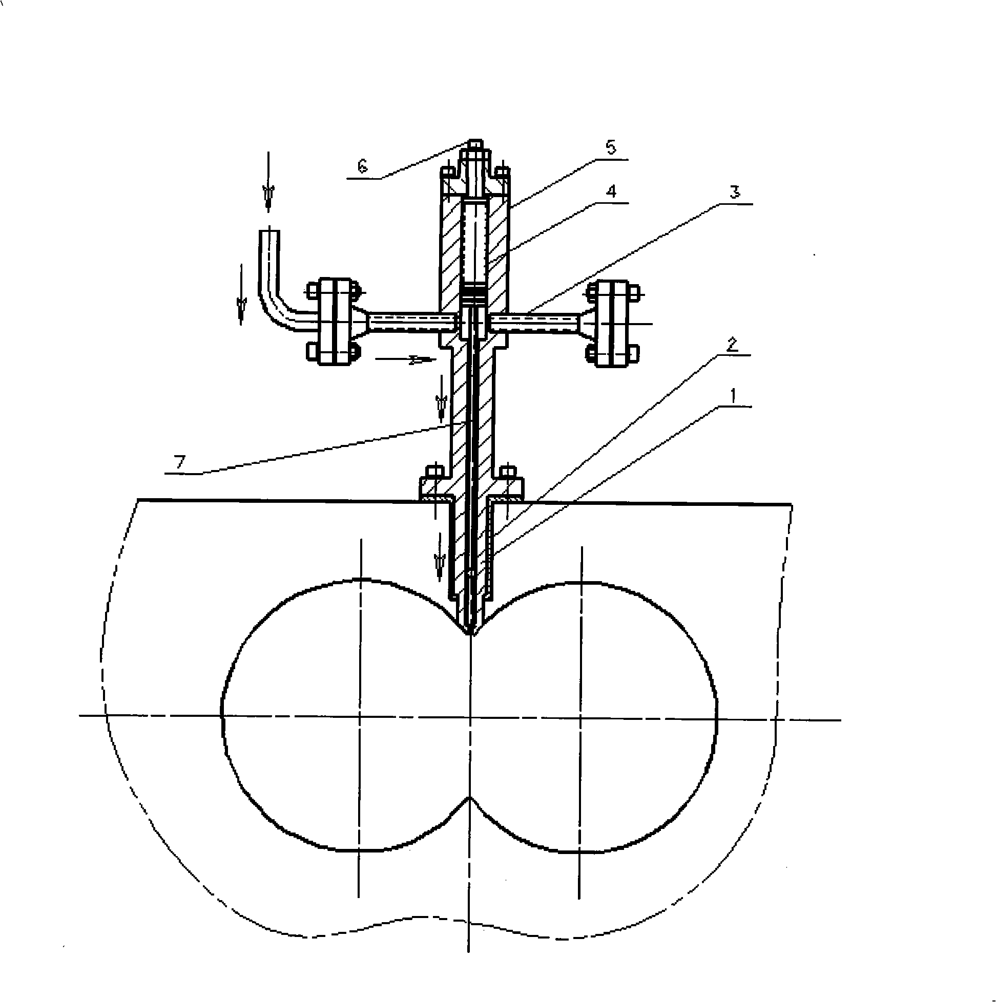 Machine barrel liquid additive agent spray gun device