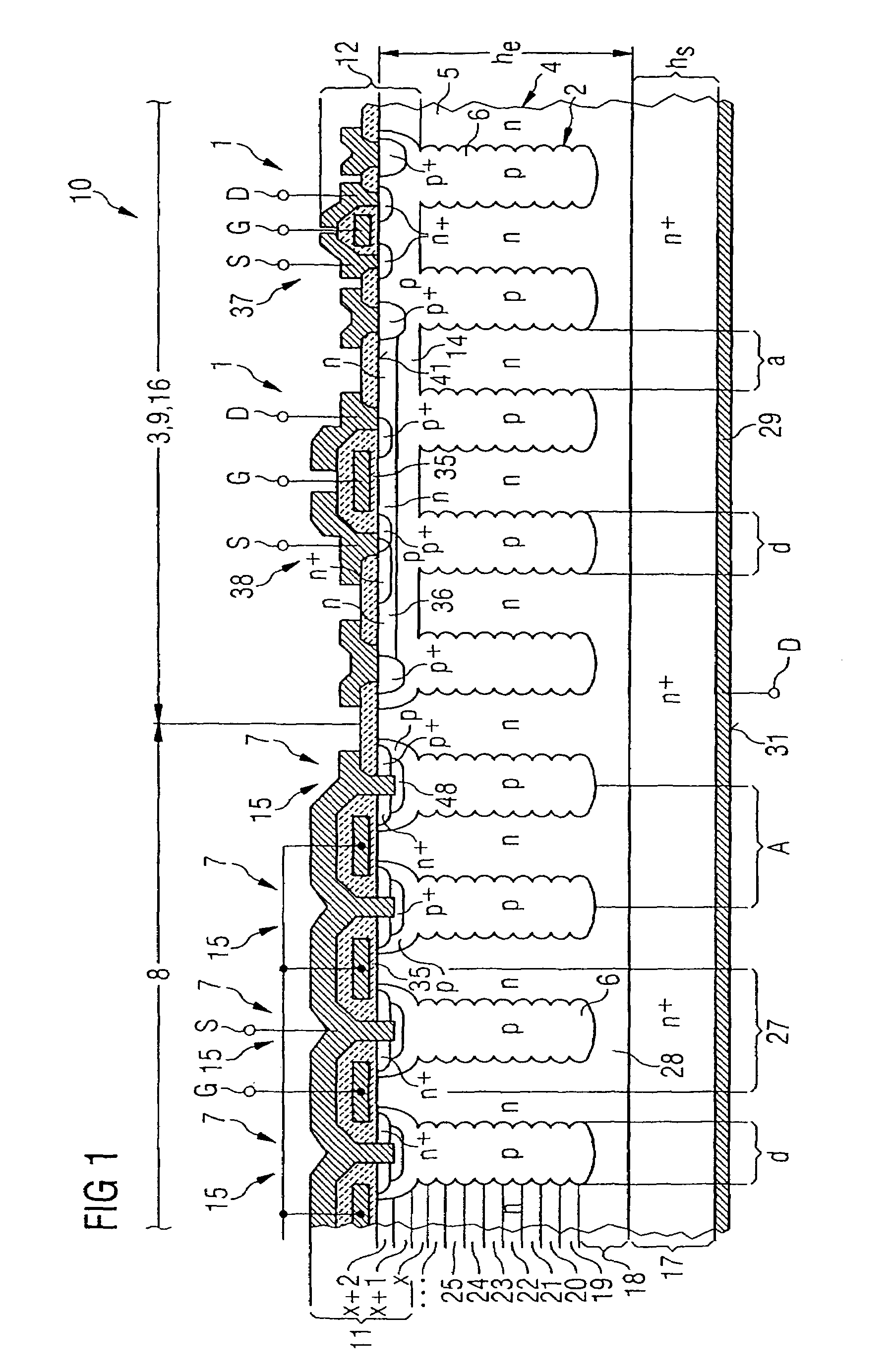 Semiconductor power device with charge compensation structure and monolithic integrated circuit, and method for fabricating it