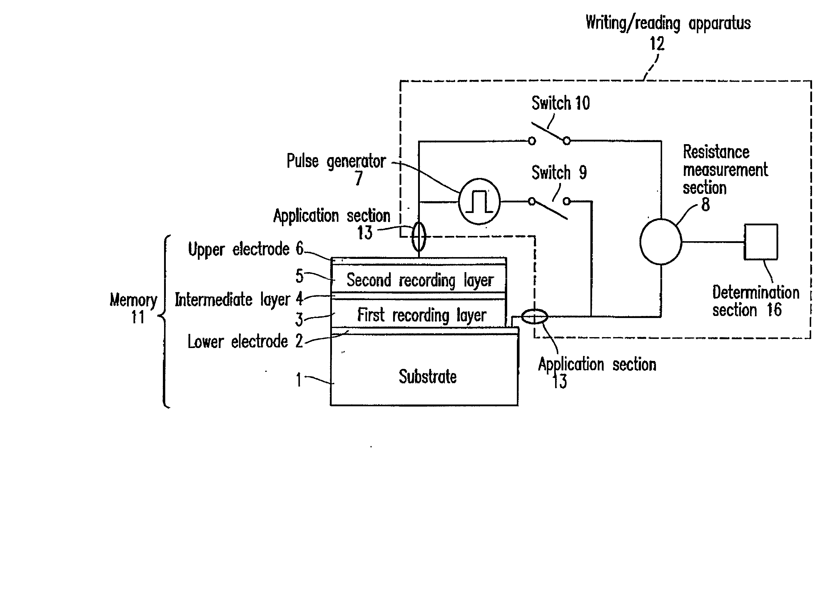 Memory, writing apparatus, reading apparatus, writing method, and reading method