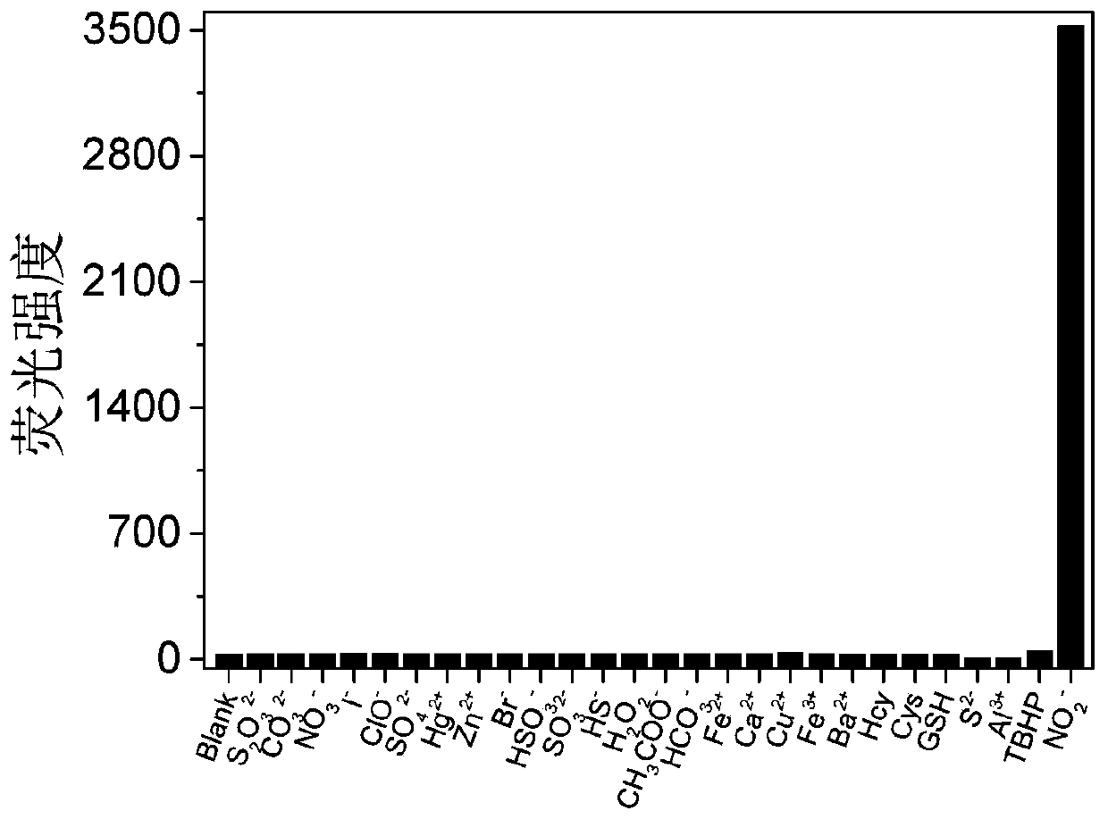 Fluorescence probe used for detecting nitrite content and production method and application thereof