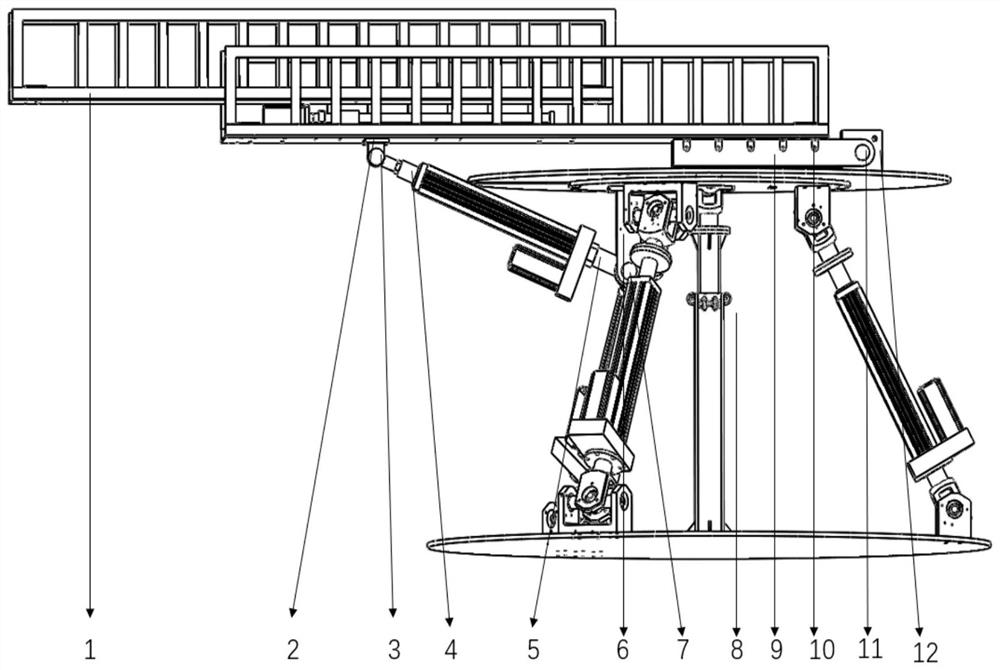 Three-degree-of-freedom offshore gallery bridge device with motion compensation capability