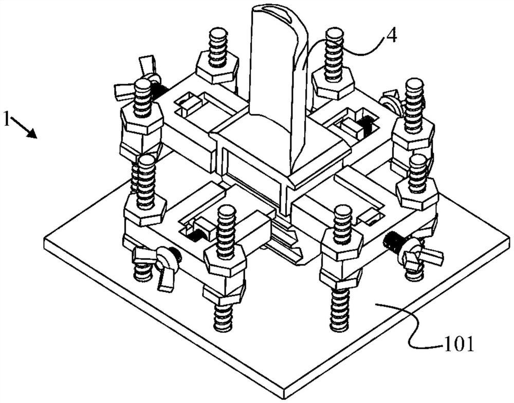 Fixing and leveling device and method for repairing turbine blades through SLM