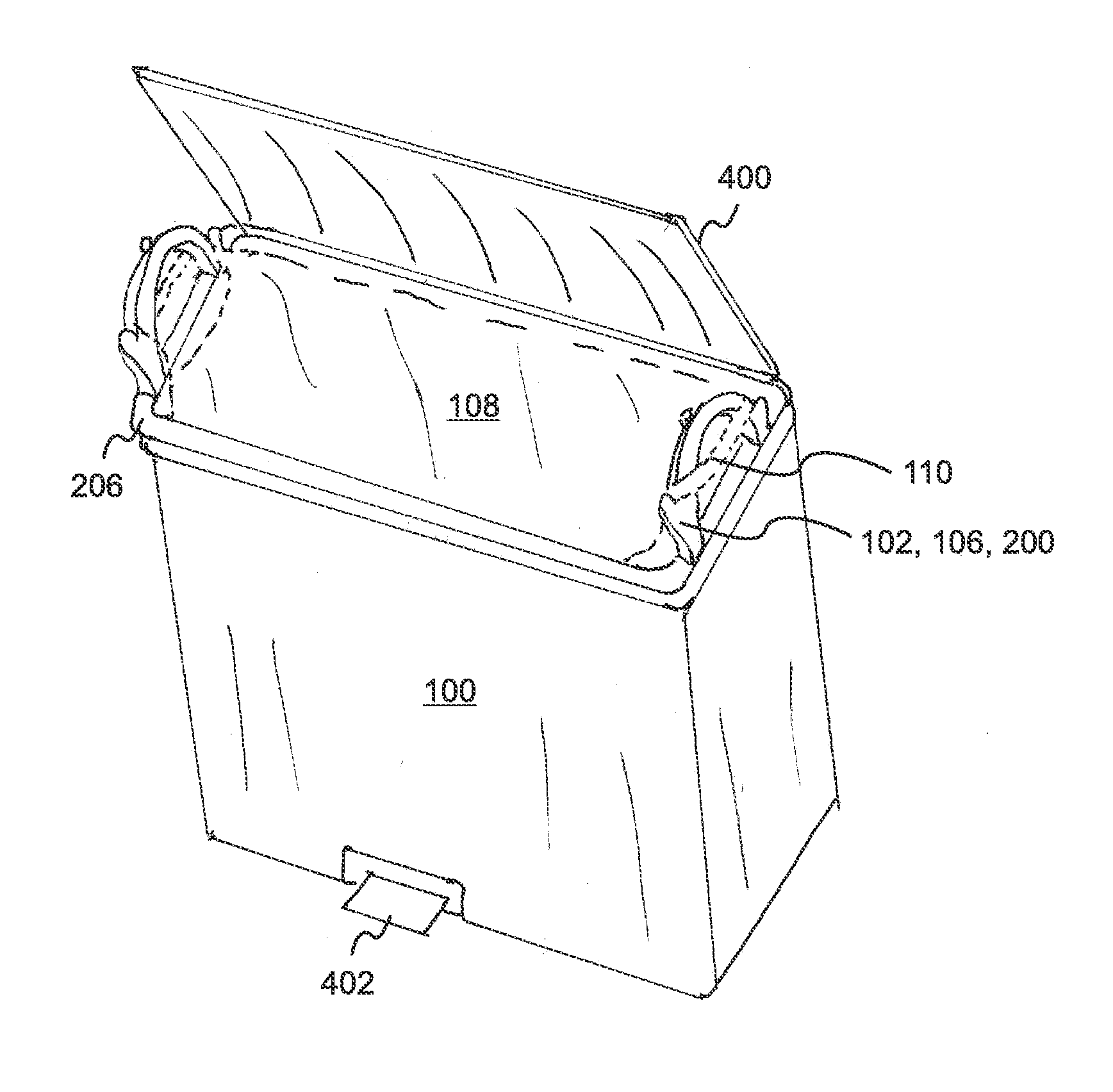 Trash can with handles that graspably support a recycled plastic shopping bag as a liner