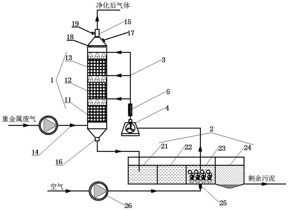 Thermophilic bio-trickling gas-liquid two-phase device and application thereof in removal of heavy metals in flue gas