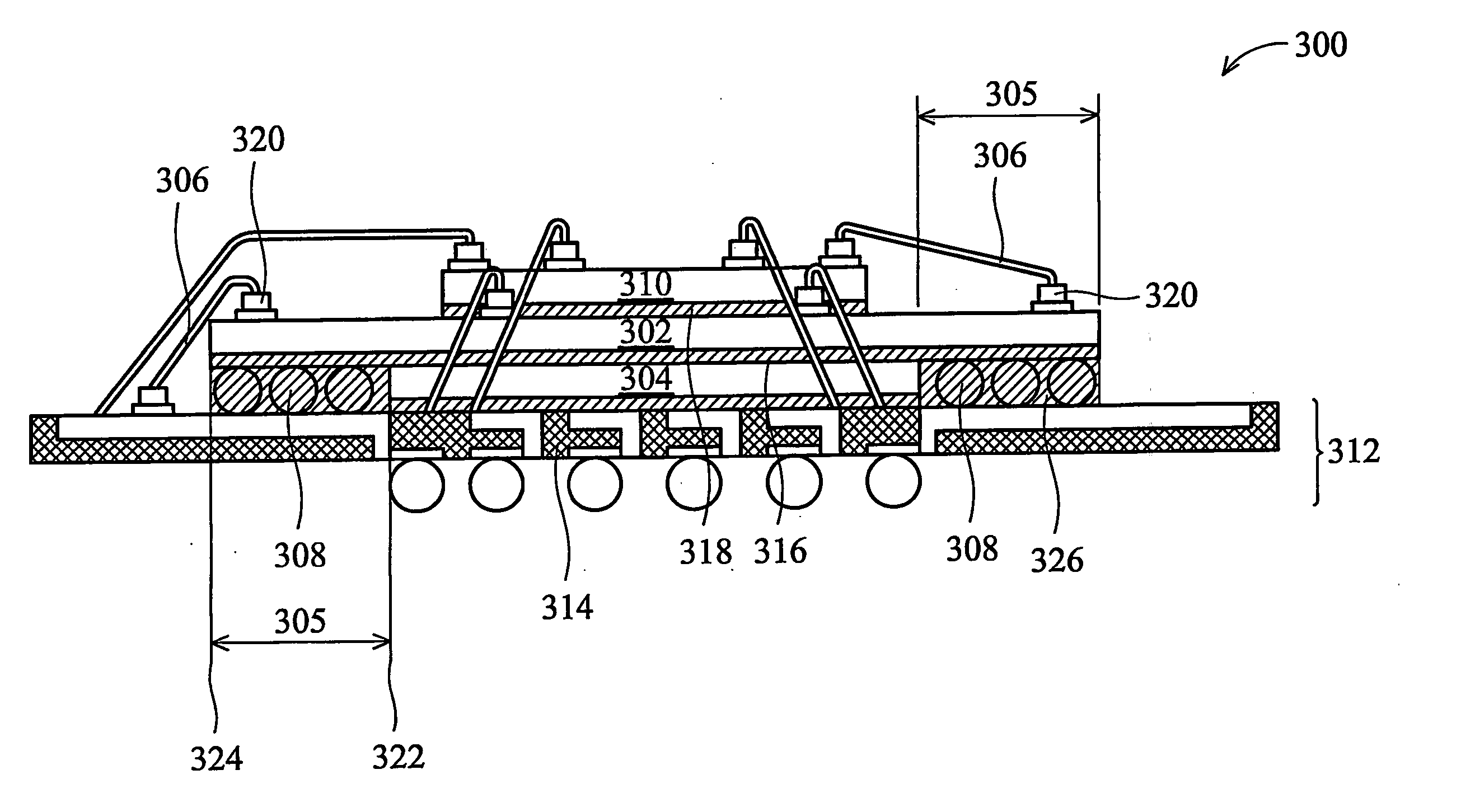 Overhang support for a stacked semiconductor device, and method of forming thereof