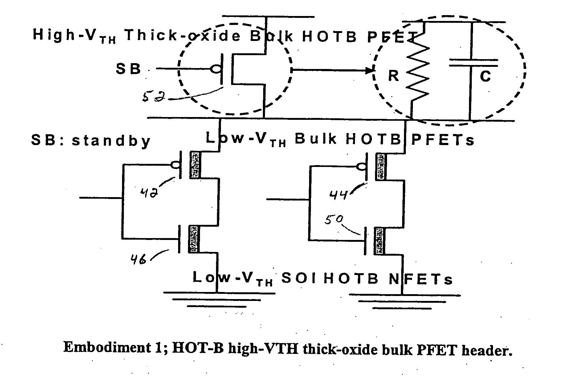 High performance PFET header in hybrid orientation technology for leakage reduction in digital CMOS VLSI designs