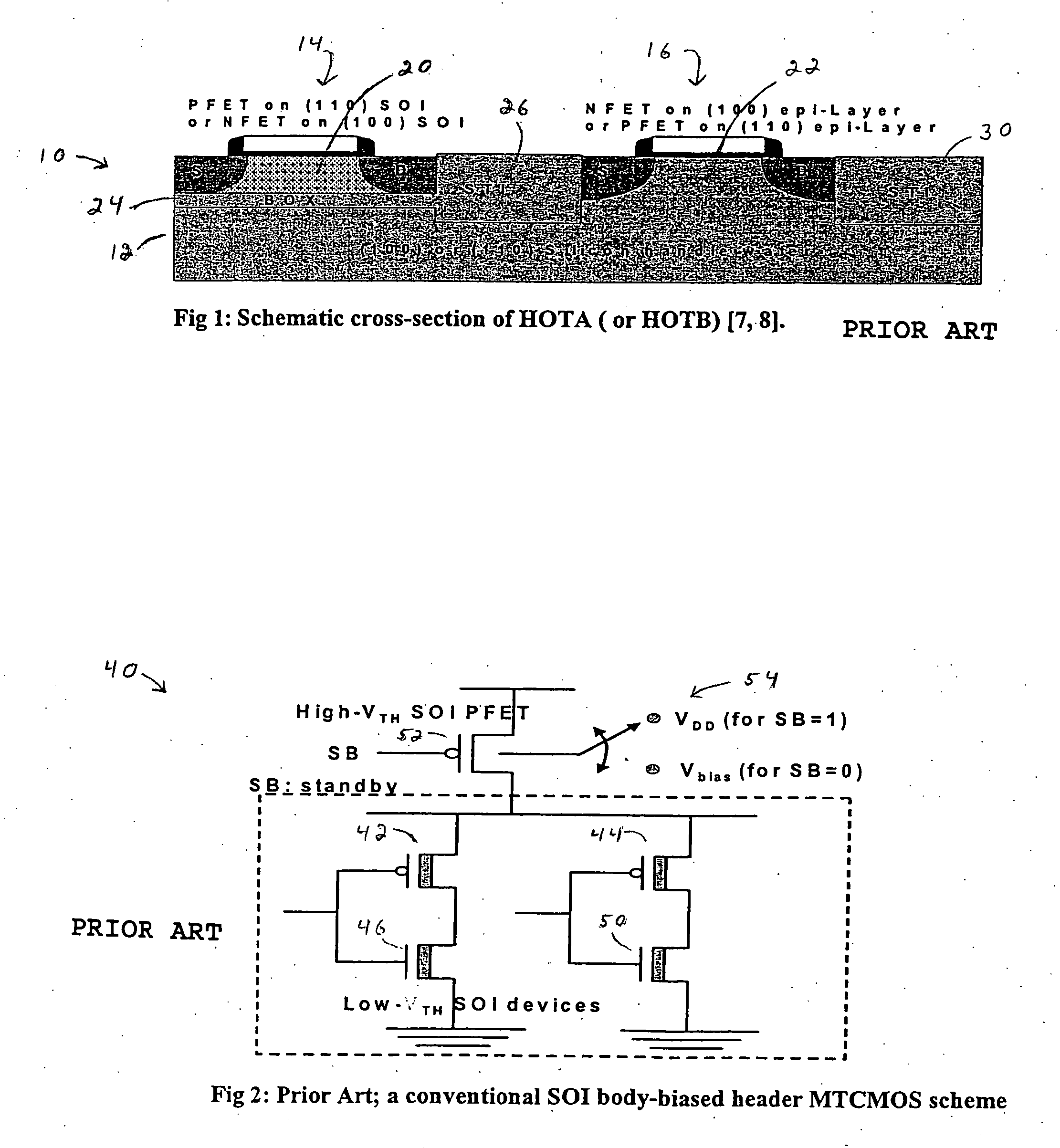 High performance PFET header in hybrid orientation technology for leakage reduction in digital CMOS VLSI designs