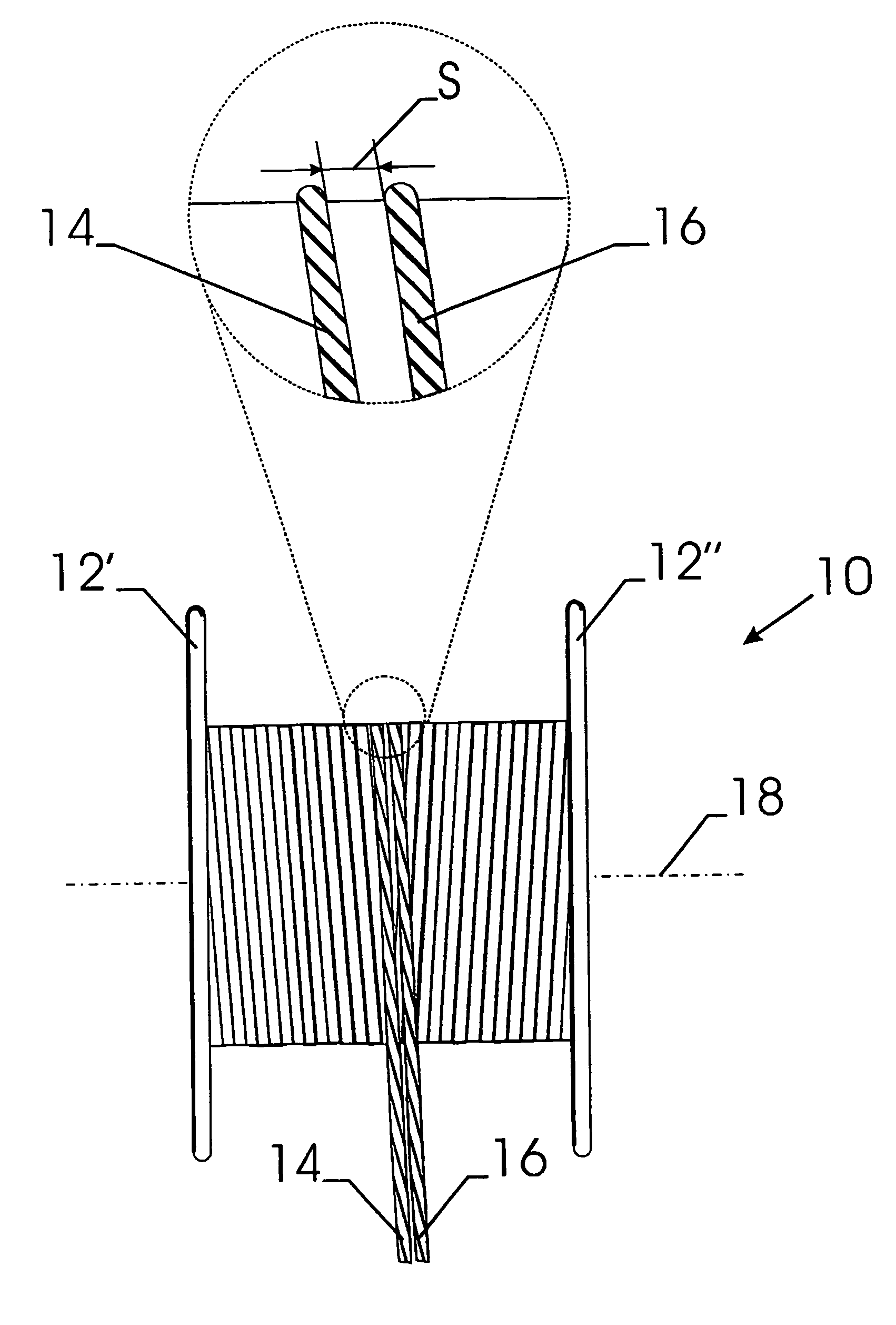 Spool filled with multiple elongated elements wound closely together