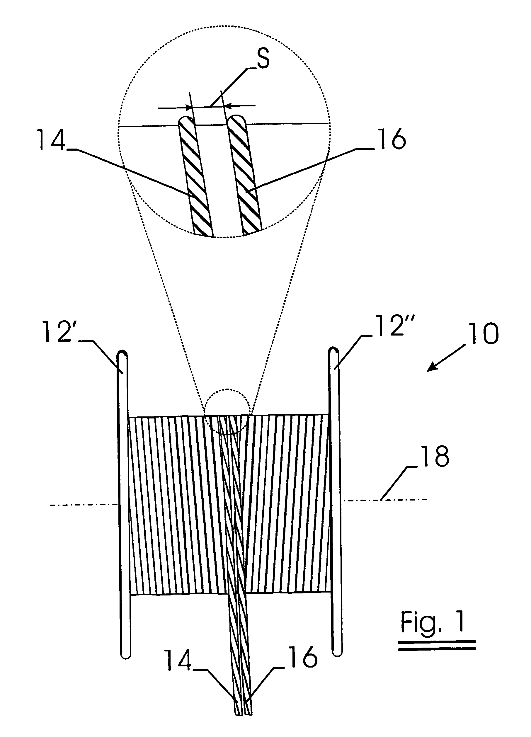 Spool filled with multiple elongated elements wound closely together