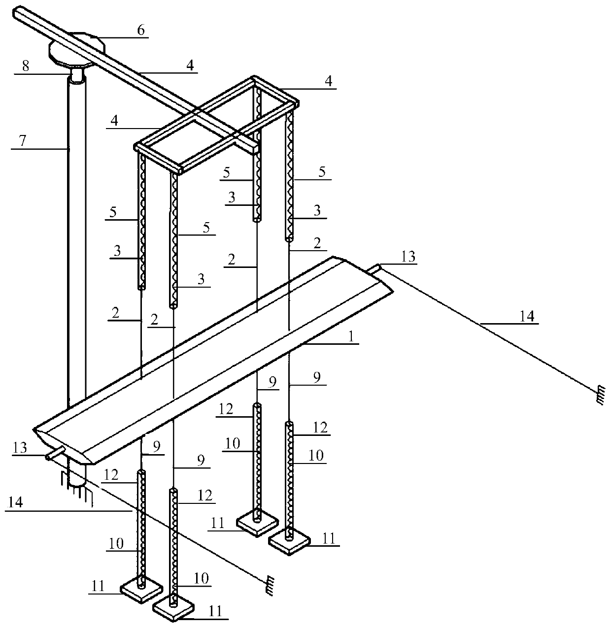 Large-amplitude vertical and torsional coupling free vibration test device for bridges in natural wind field