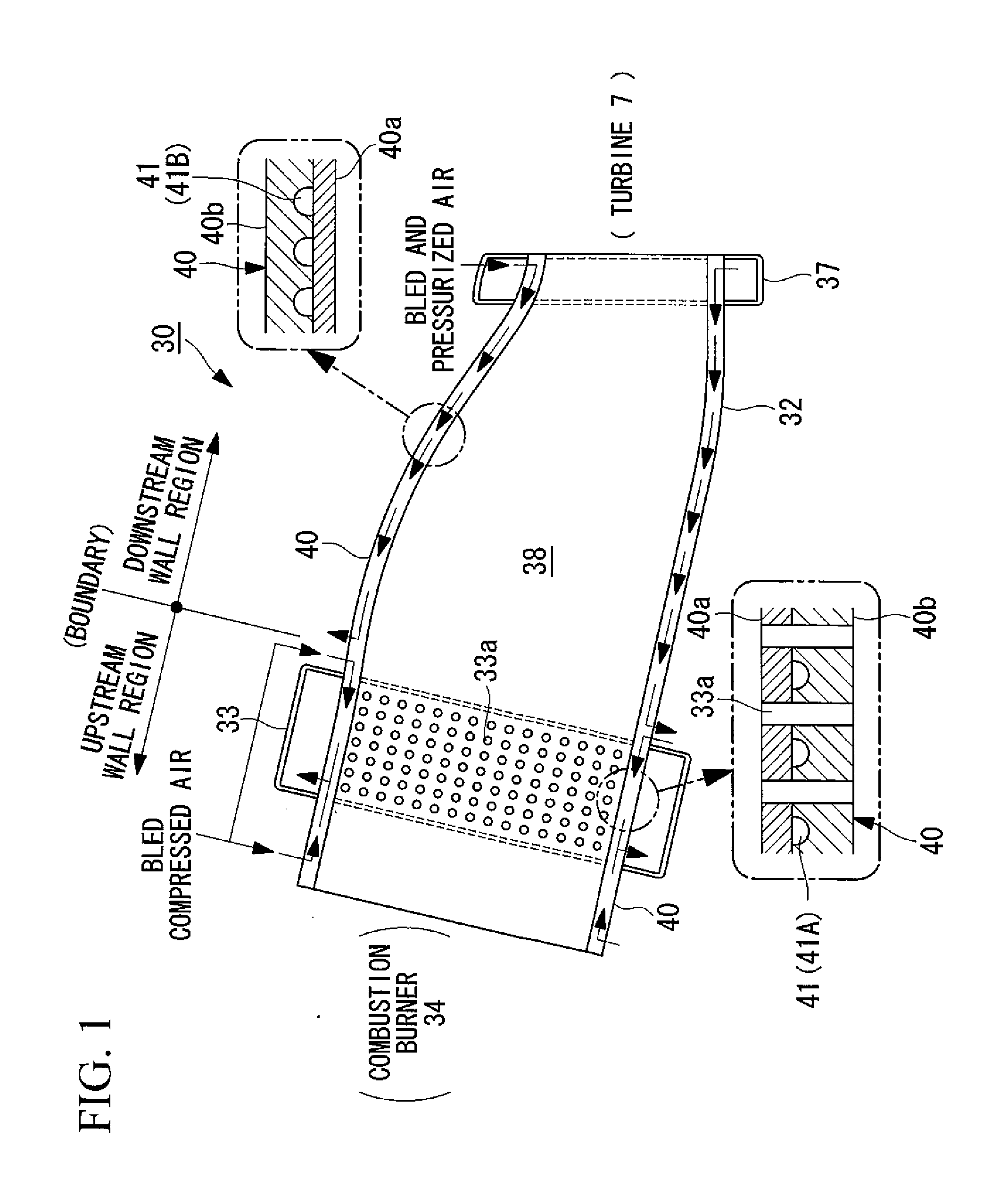 Coolng structure for recovery-type air-cooled gas turbine combustor