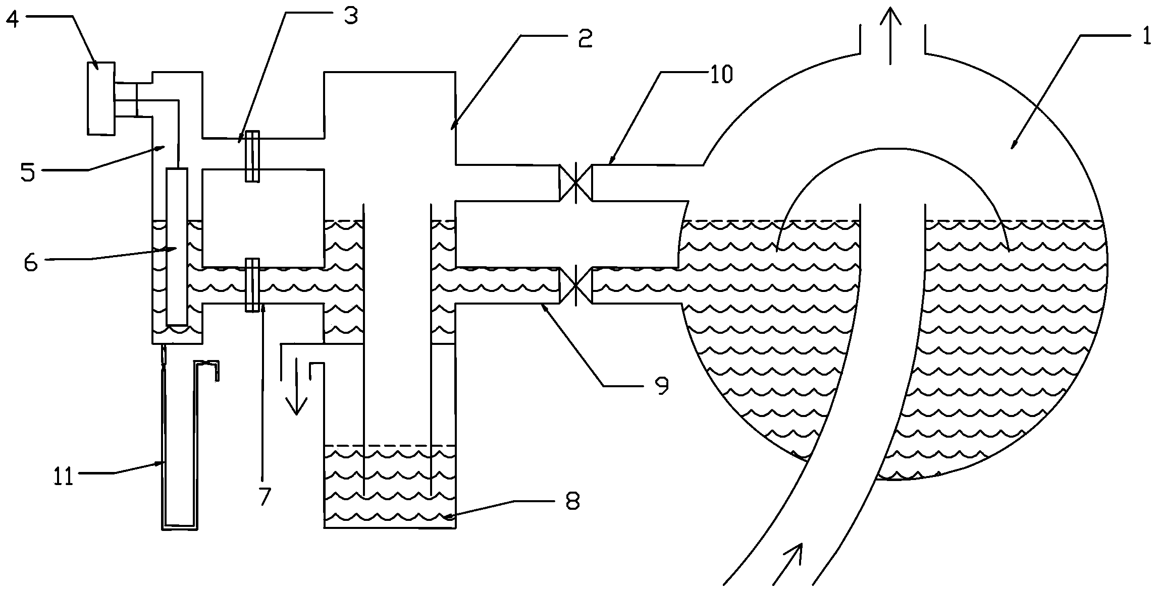 Converter water seal check valve liquid level detection device