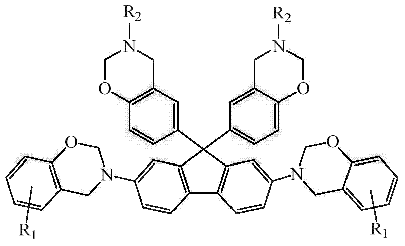 N-semi aromatic hydrocarbyl diamine-bisphenol tetrafunctional fluorene-based benzoxazine and preparation method thereof