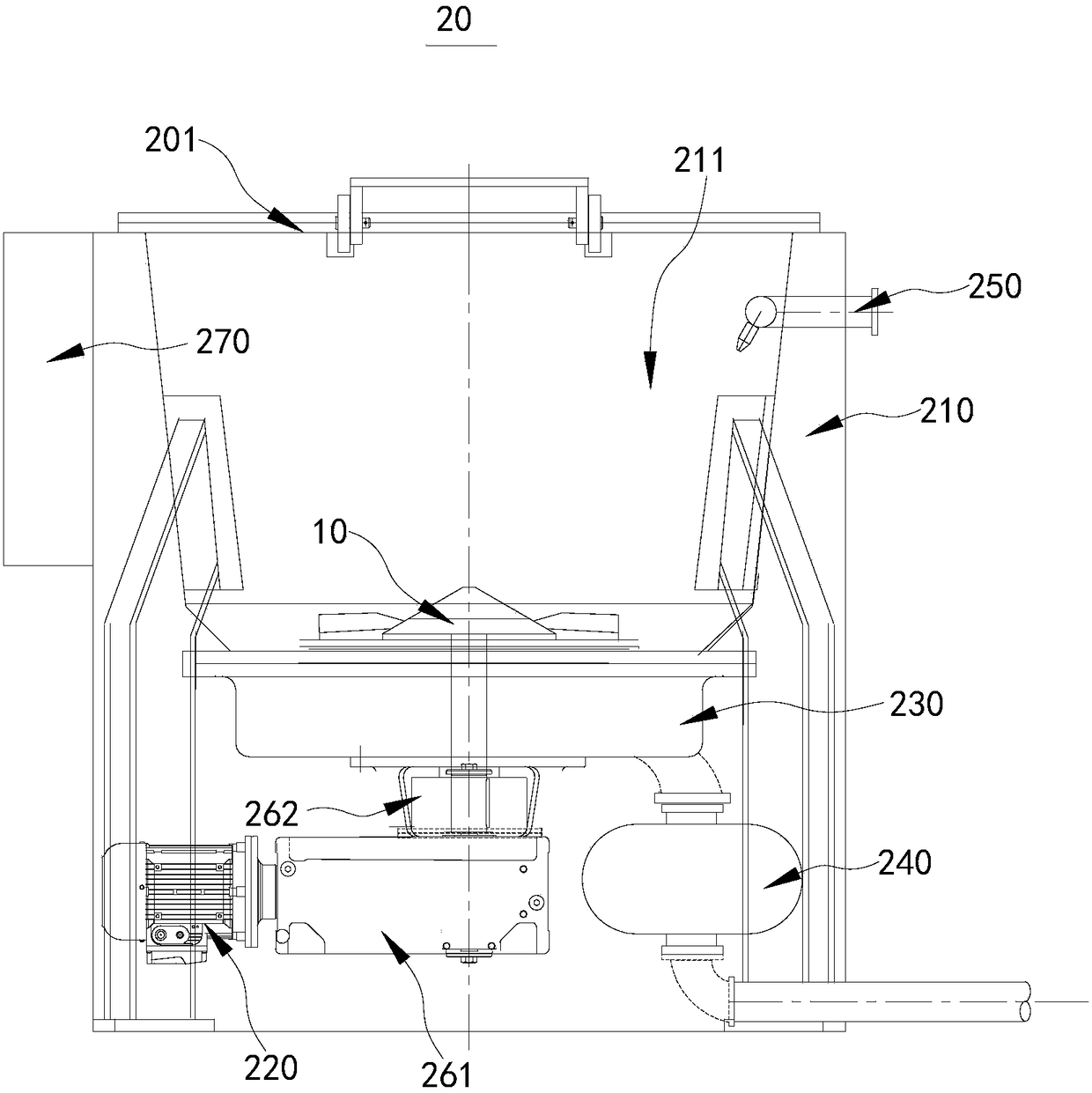 Executing device, size degradation slurry all-in-one machine and kitchen garbage treating system