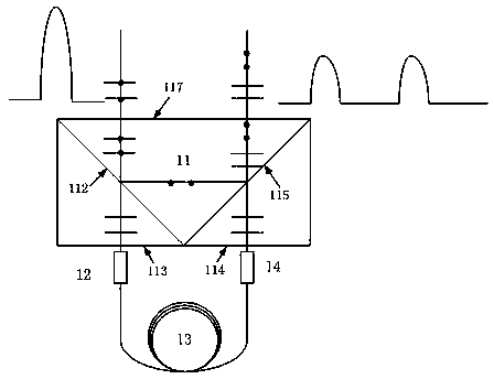 Optical fiber type pulse widening and compressing method based on polarization beam splitting