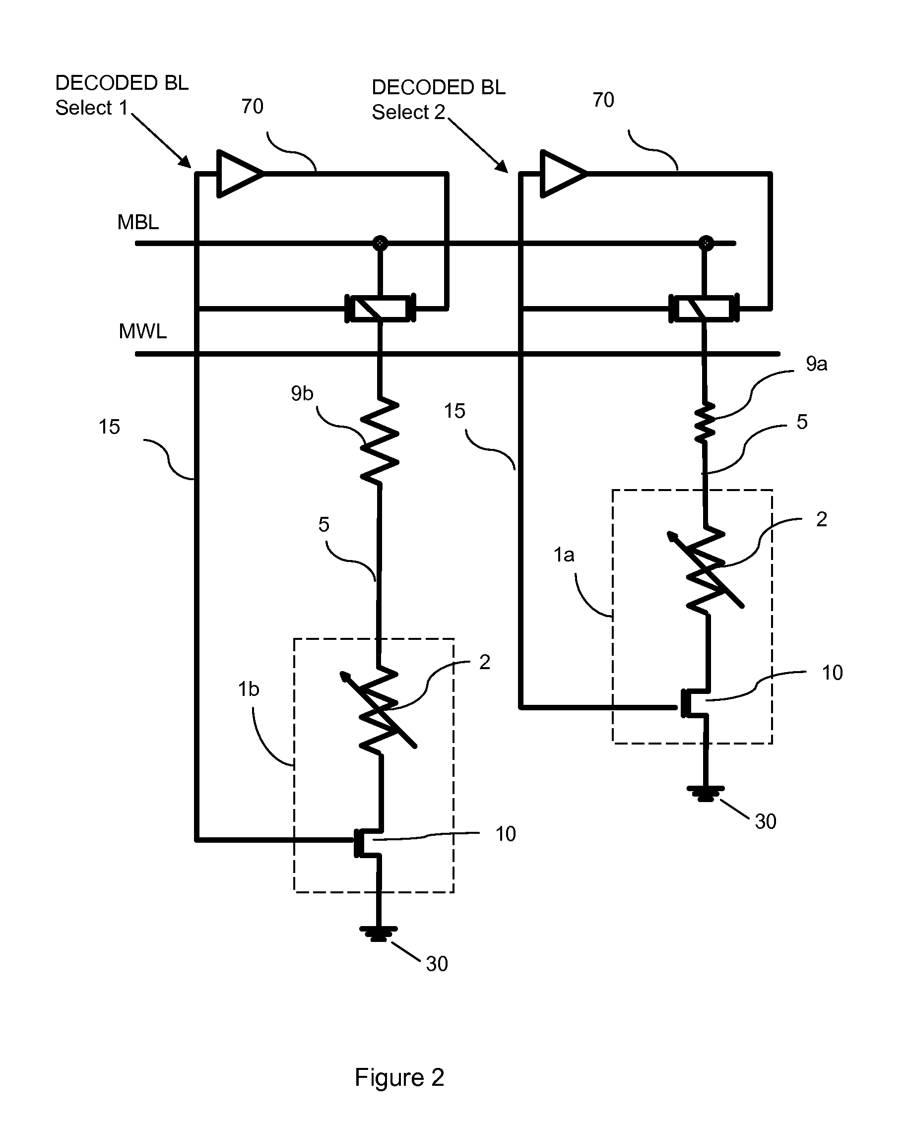 Balanced and bi-directional bit line paths for memory arrays with programmable memory cells