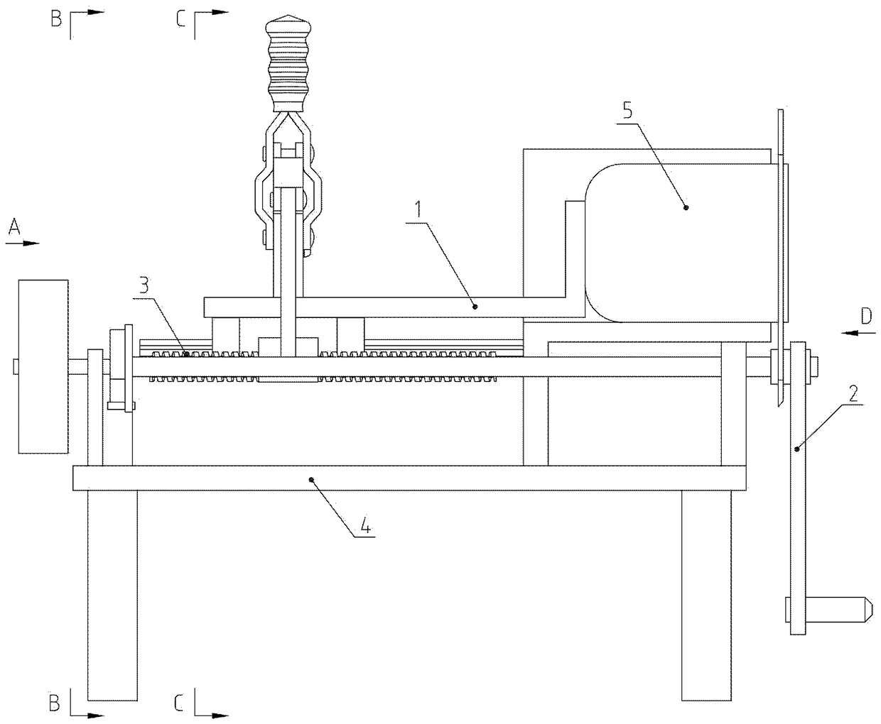 Hand-cranking-type bulk fruit and vegetable slicer