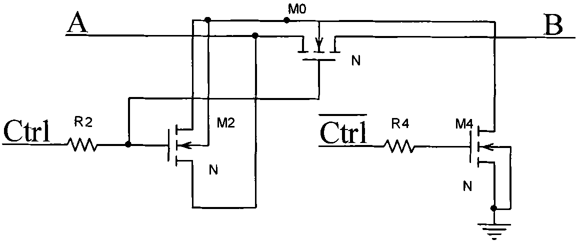 High-bandwidth high-isolation low on-resistance CMOS analog switch circuit and realizing mode thereof