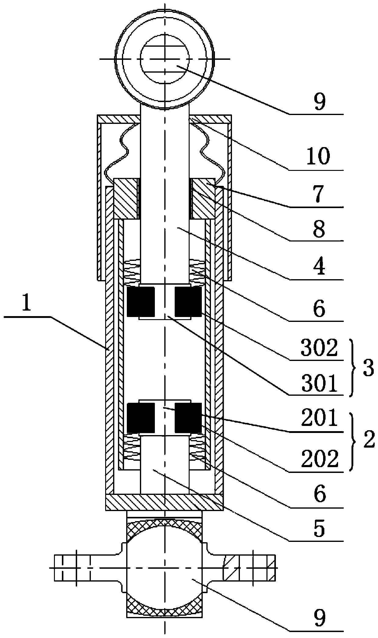 Active suspension control system of rail vehicle and magnetic vacuum active shock absorber thereof