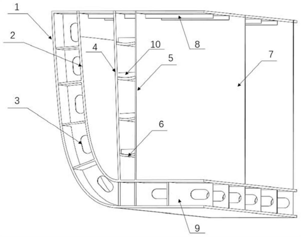 Transverse arc-shaped bulkhead anti-explosion protection structure for broadside of ship