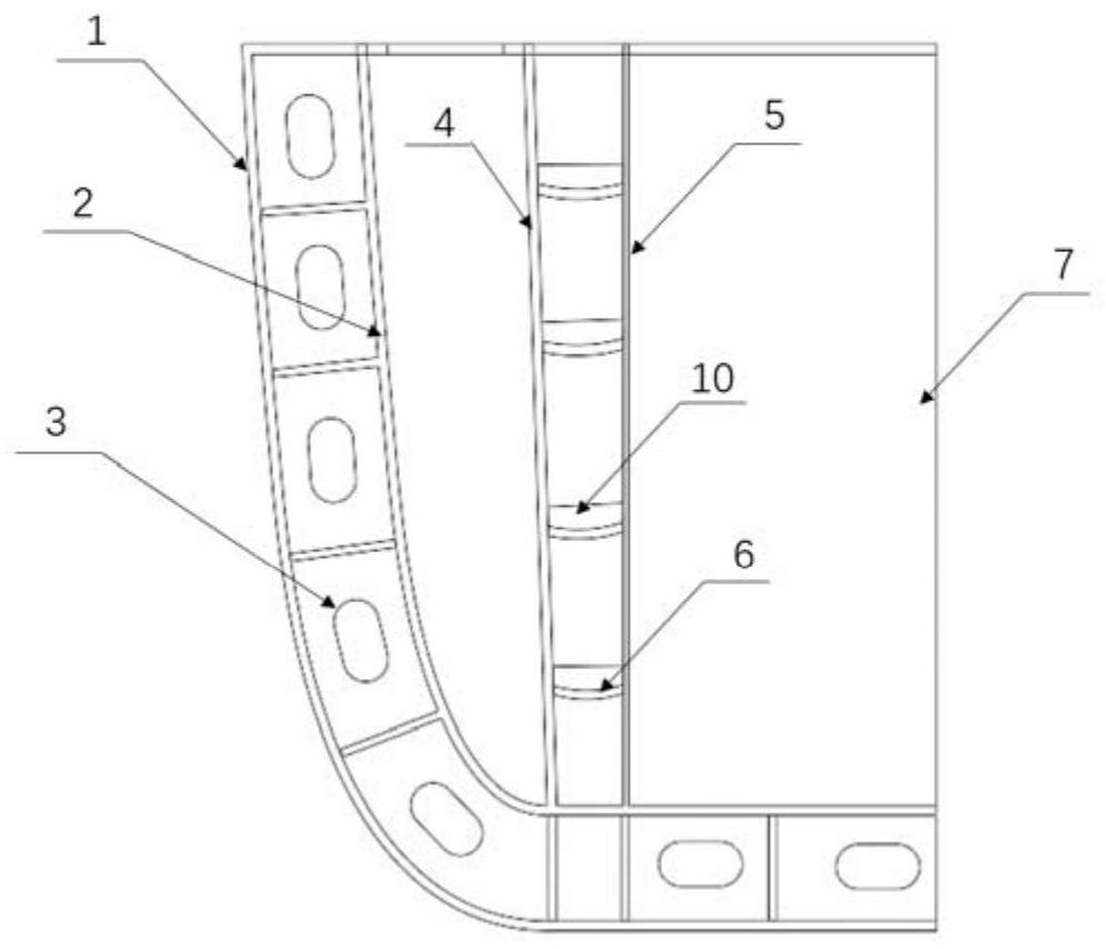 Transverse arc-shaped bulkhead anti-explosion protection structure for broadside of ship