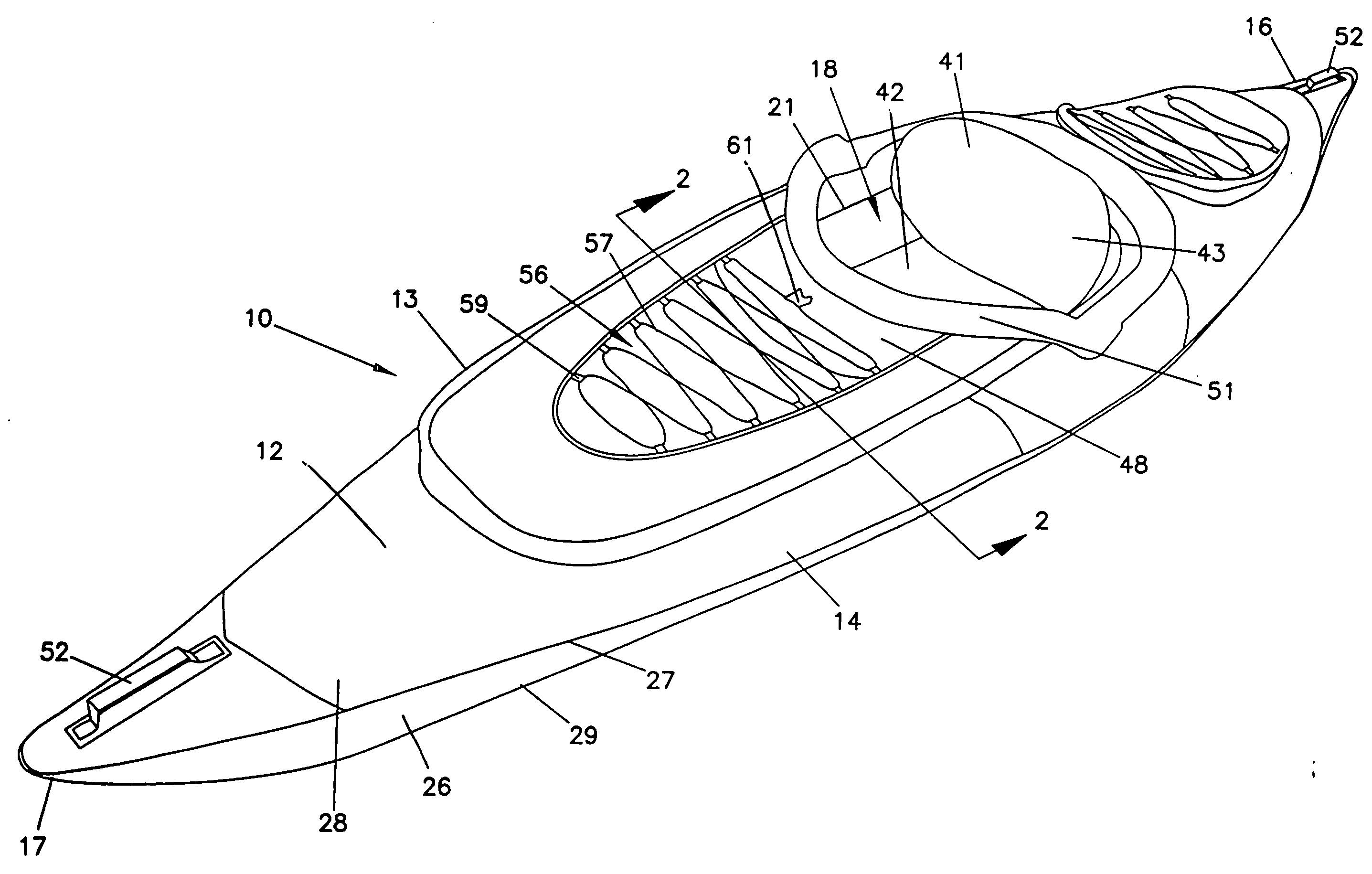 Inflatable keel floor chamber for inflatable kayaks