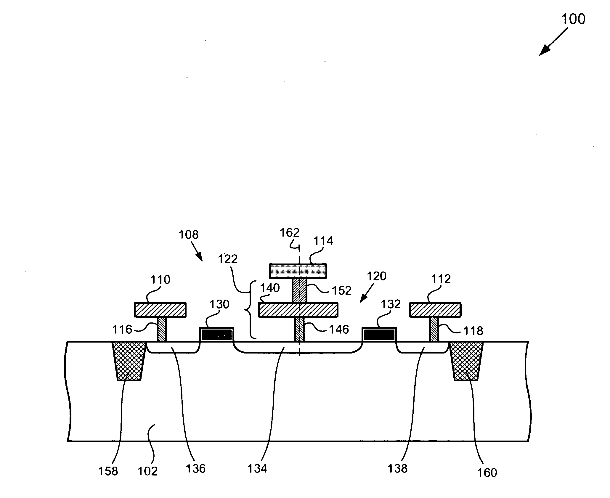 ESD protection structure using contact-via chains as ballast resistors