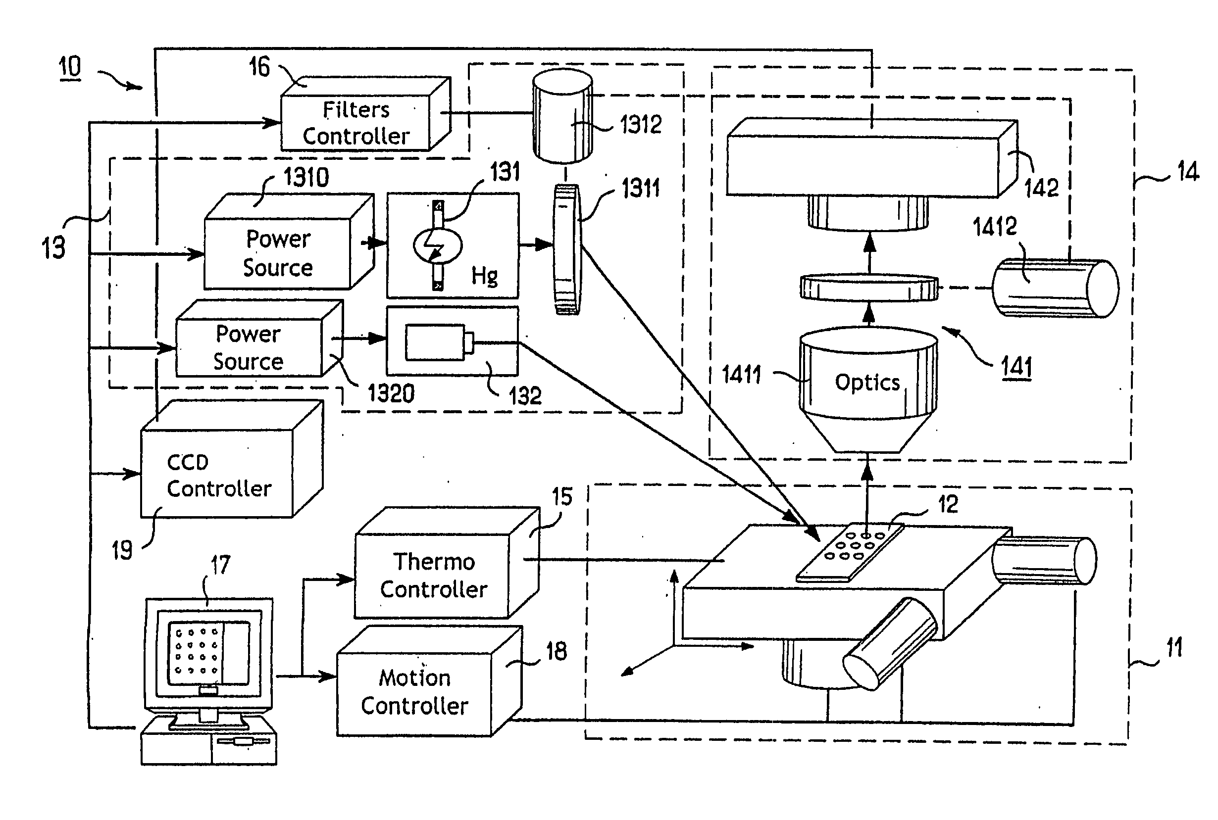 Chip reader for biochips and associated methods