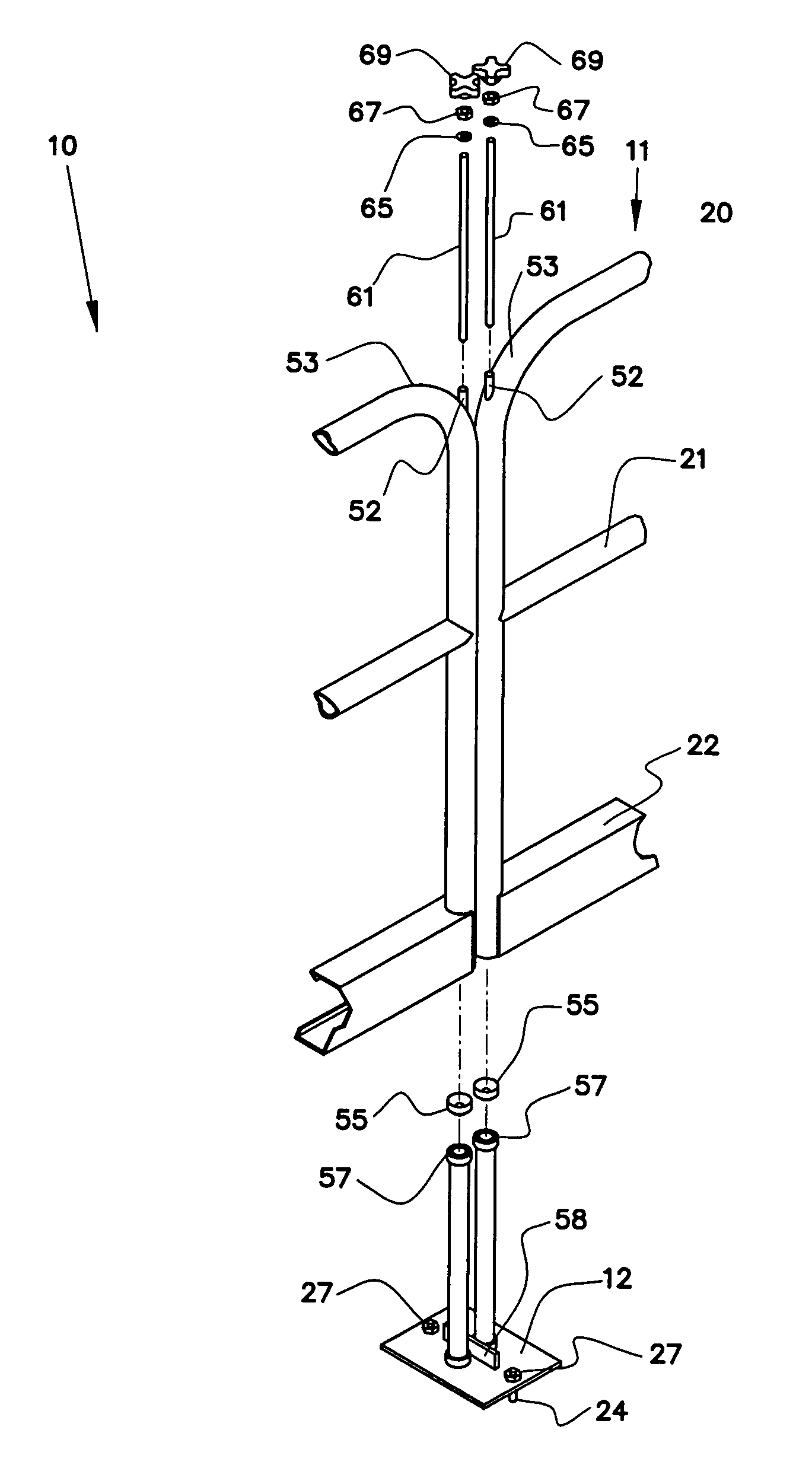 Metal safety rail for open floors of a building under construction