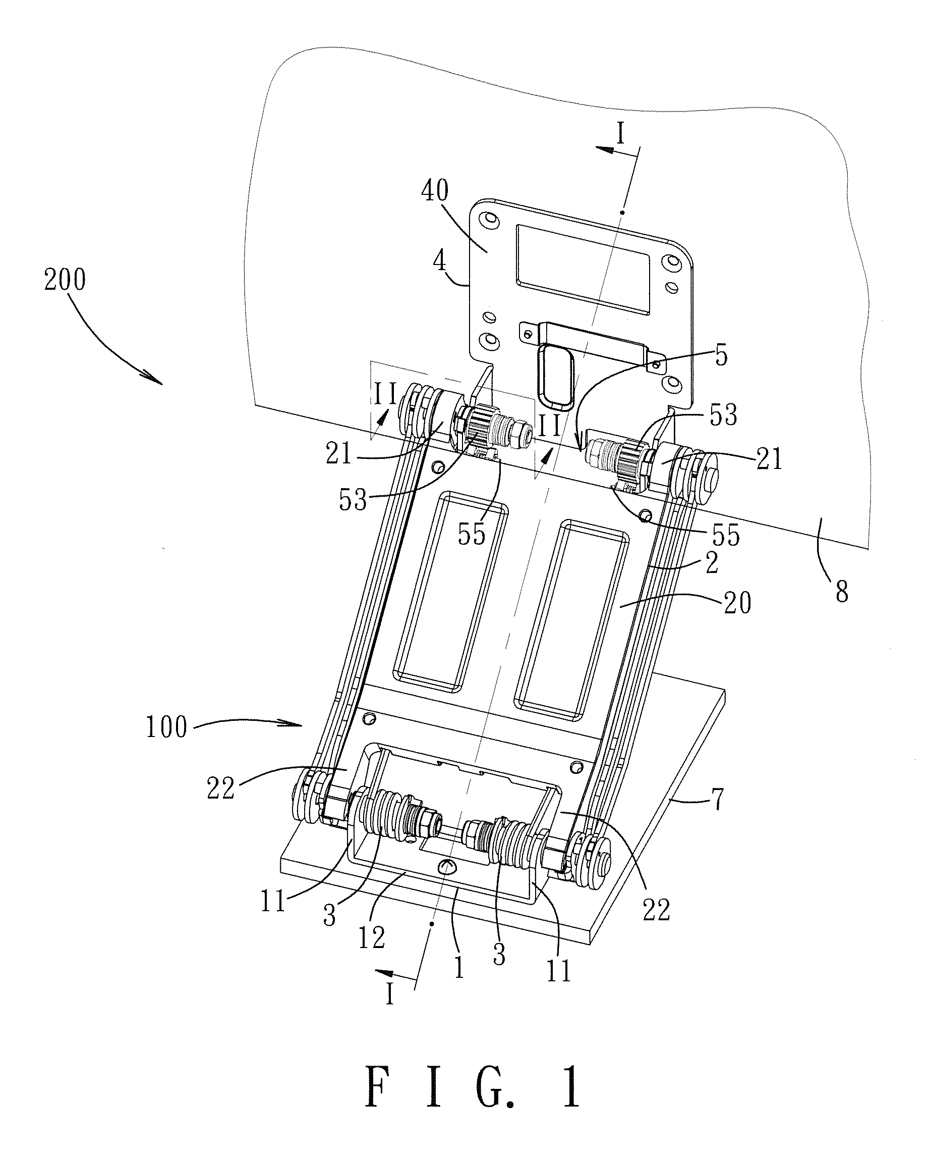 Hinge, supporting module having the hinge, and display device having the supporting module