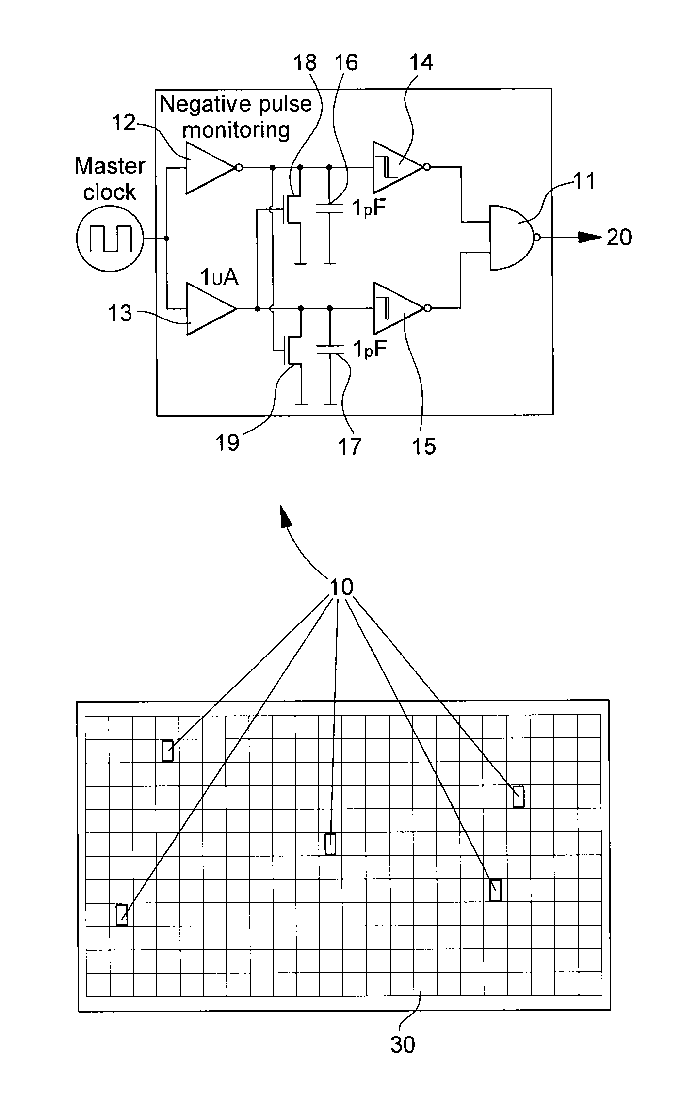 Integrated circuit with distributed clock tampering detectors