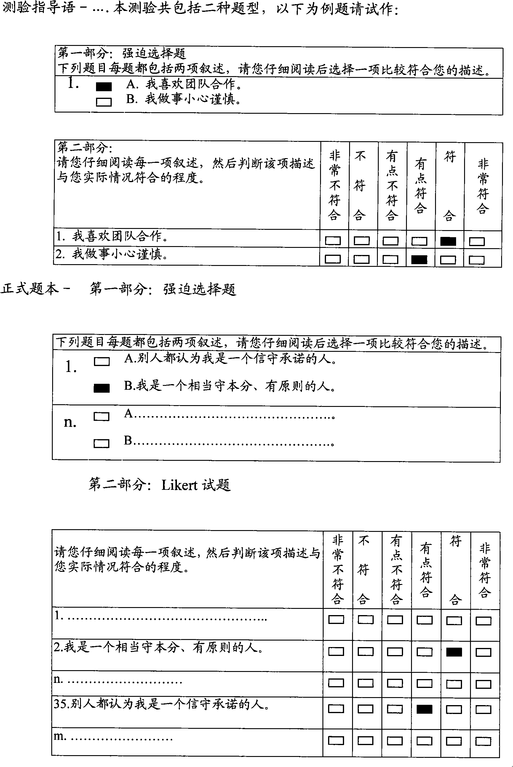 Non-cognition test construction method for detecting and checking test person forging