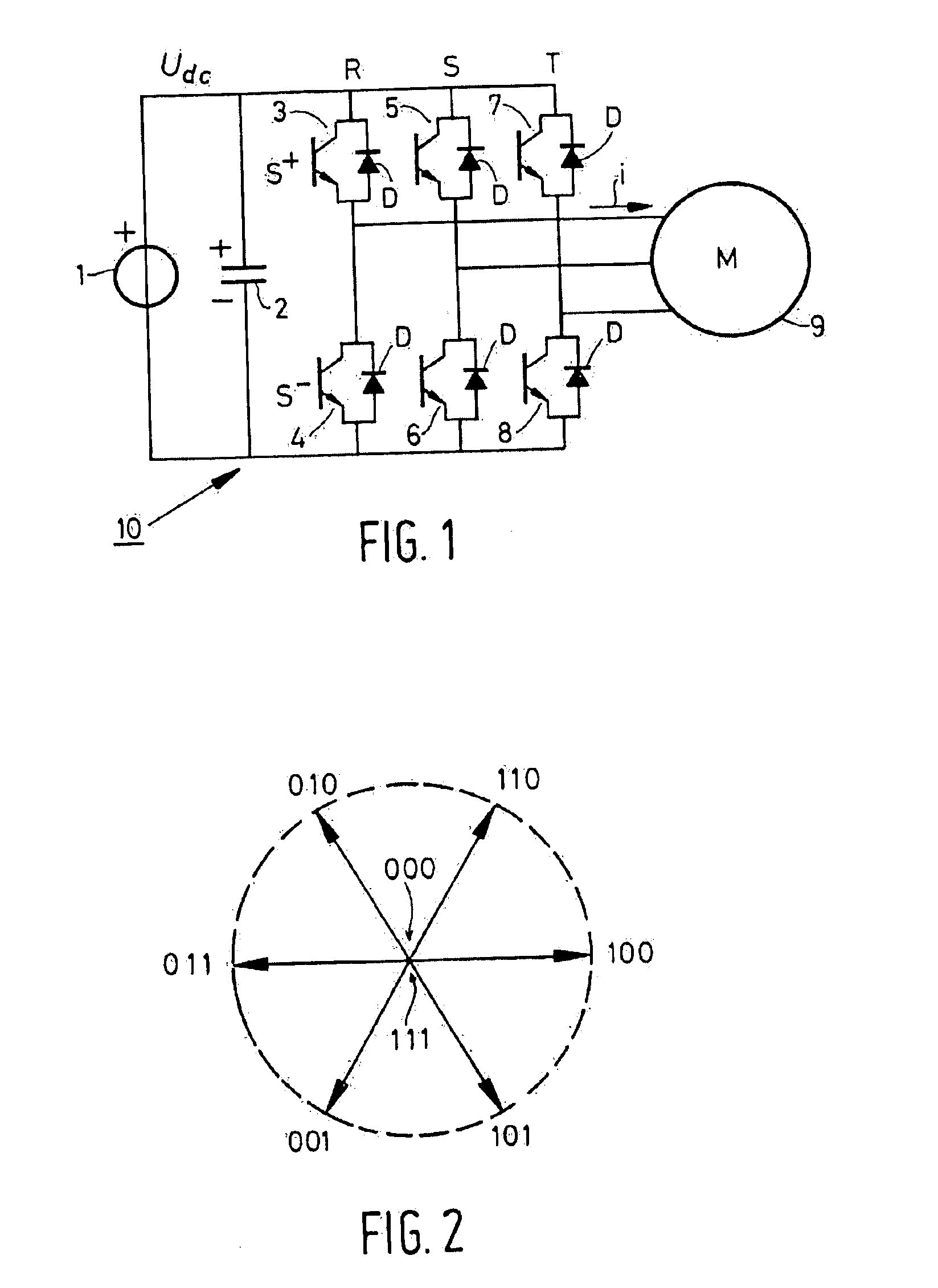 Method and device for controlling an electric load connected to a multiphase switchable DC/AC frequency convertor