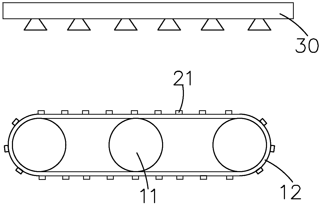 Conveying device and developing machine