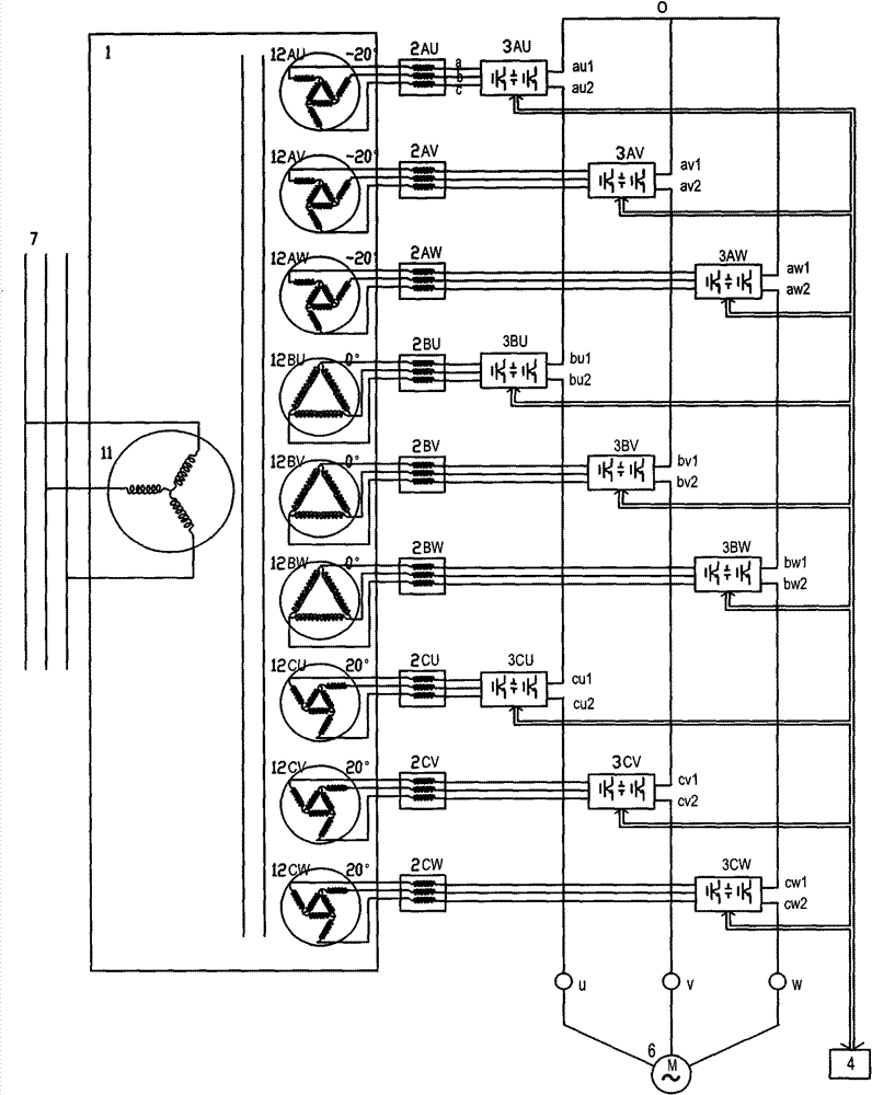 Energy feedback type power unit cascaded high voltage frequency converter