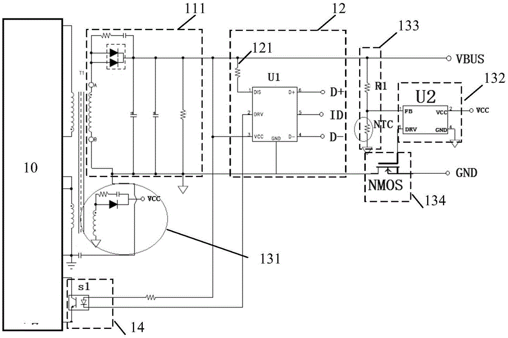 Charging circuit, charger with USB port and charging system