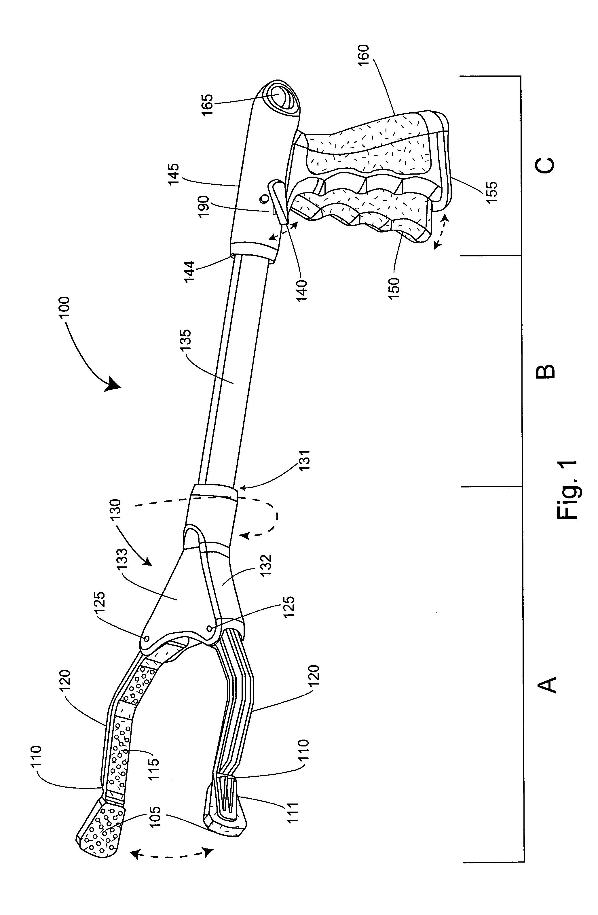 Pick up device with locking mechanism and leverage action trigger