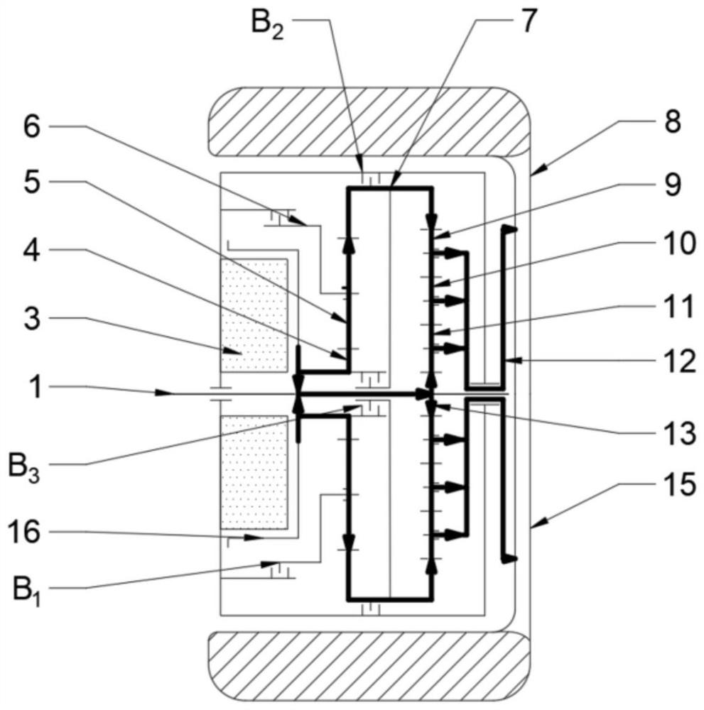 Three-gear variable-speed hub motor power assembly with large torque