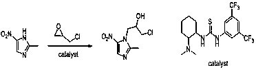 Process for preparing 5-nitroimidazole medicine through catalysis of small organic molecules