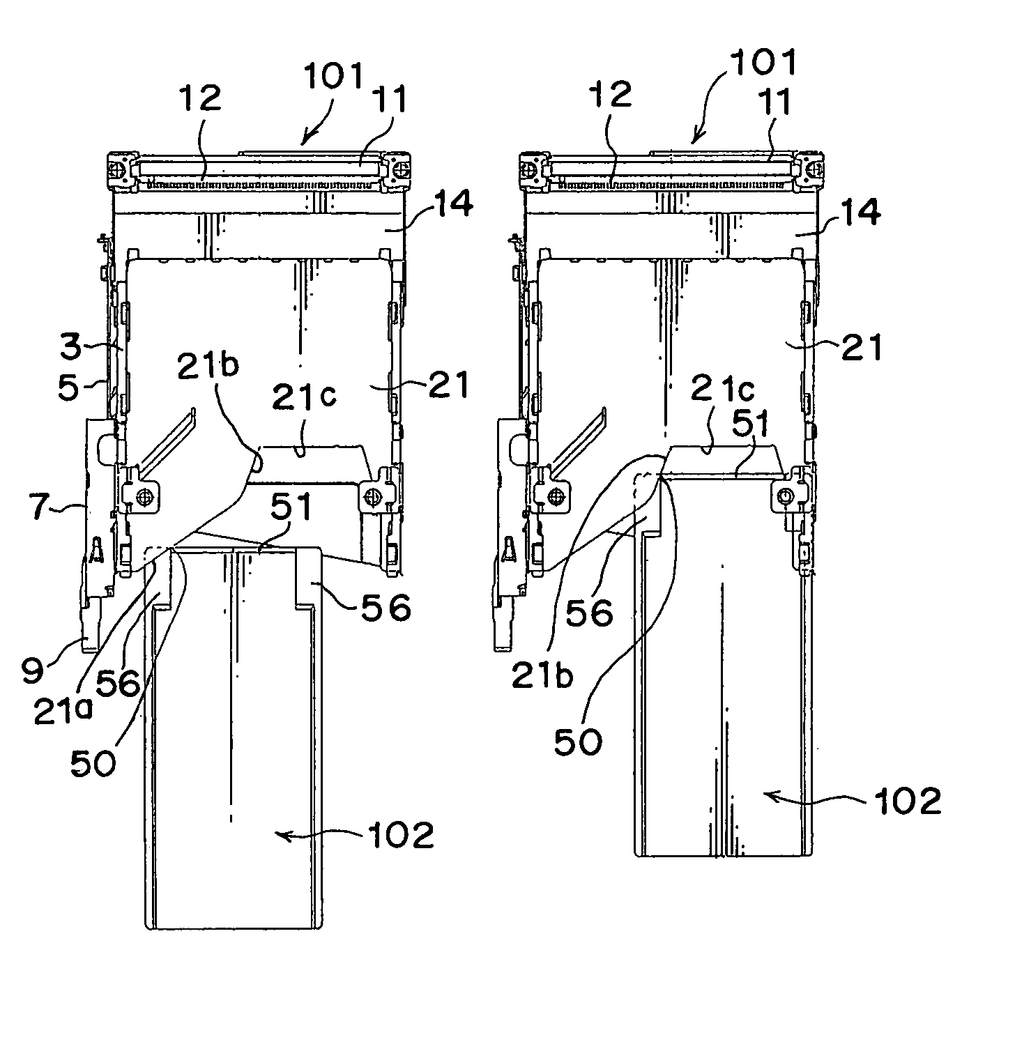 Card connector adapted for cards having different width dimensions