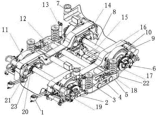 Non-power bogie for 100% low-floor vehicle