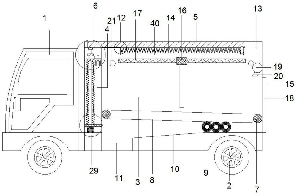 Self-cleaning type garbage transport vehicle