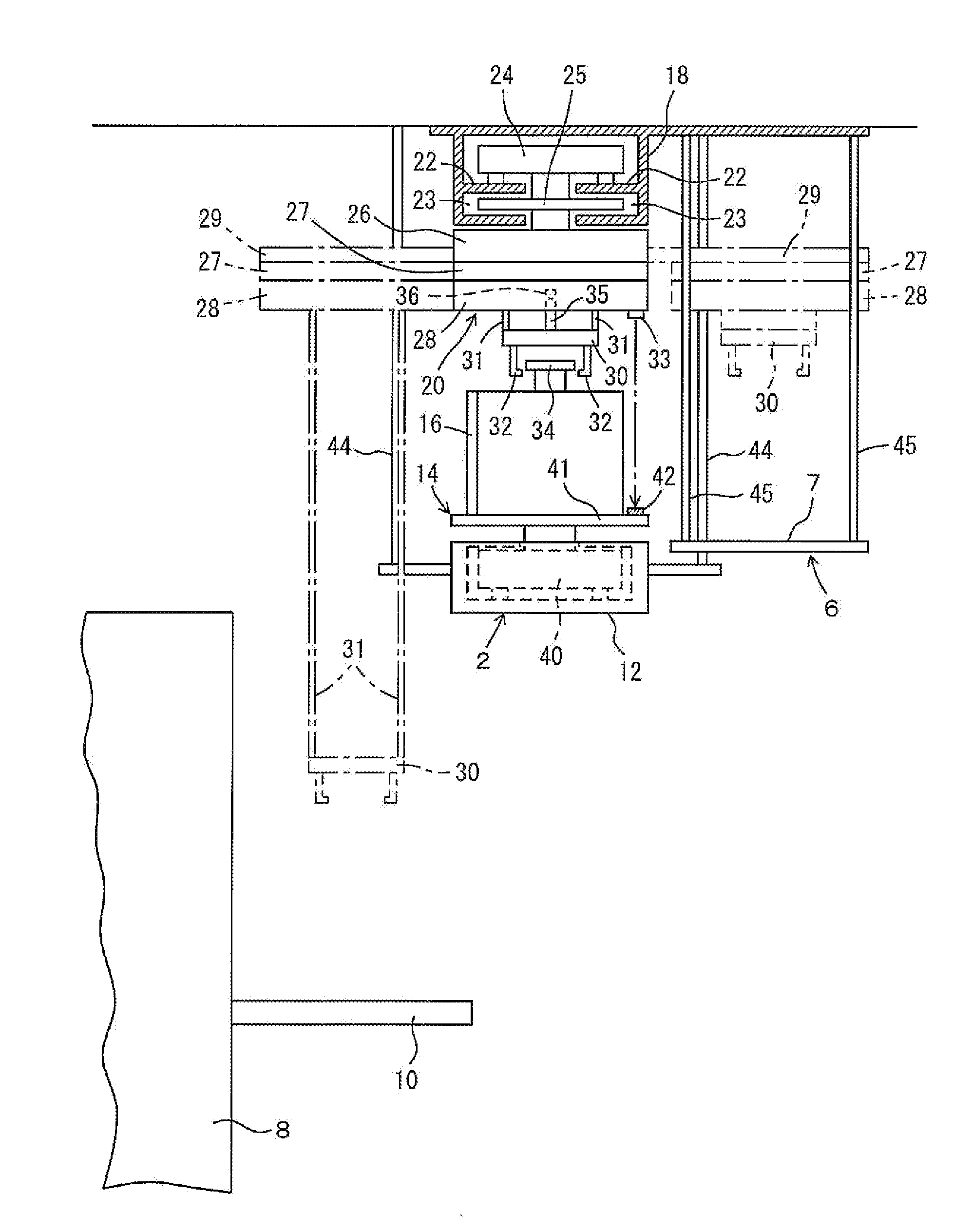 Overhead transporation system and method of transferring article