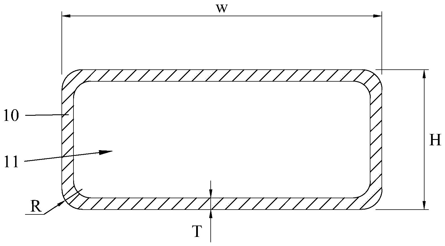 Rectangular pipe and production process thereof