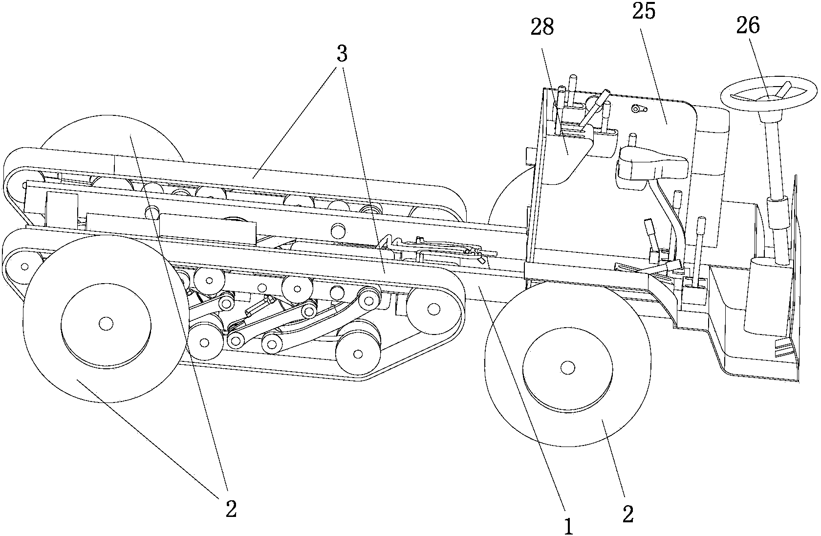 Tracked and wheeled switchable traveling chassis