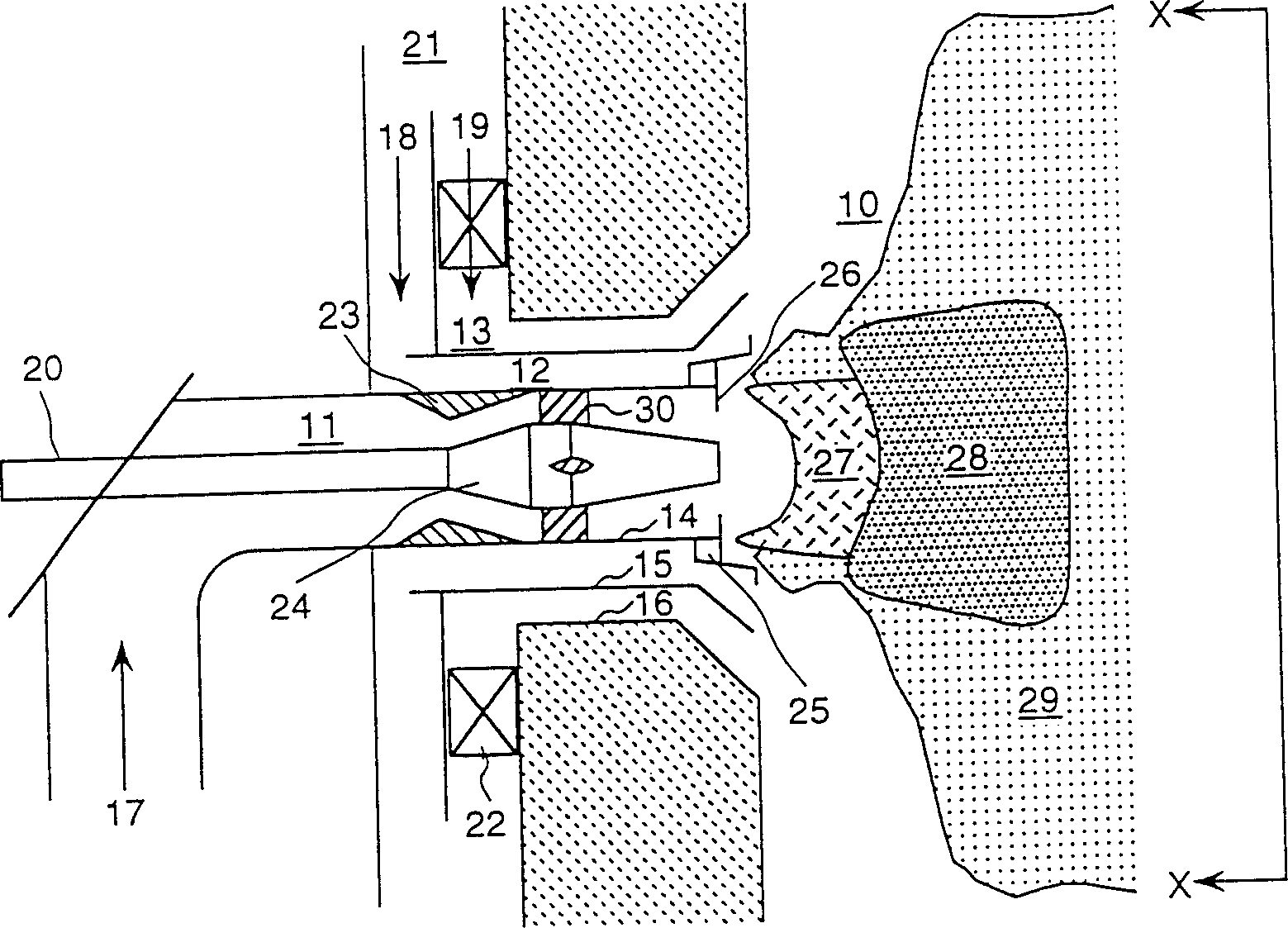 Powdered coal burner and burning device using said powdered coal burner