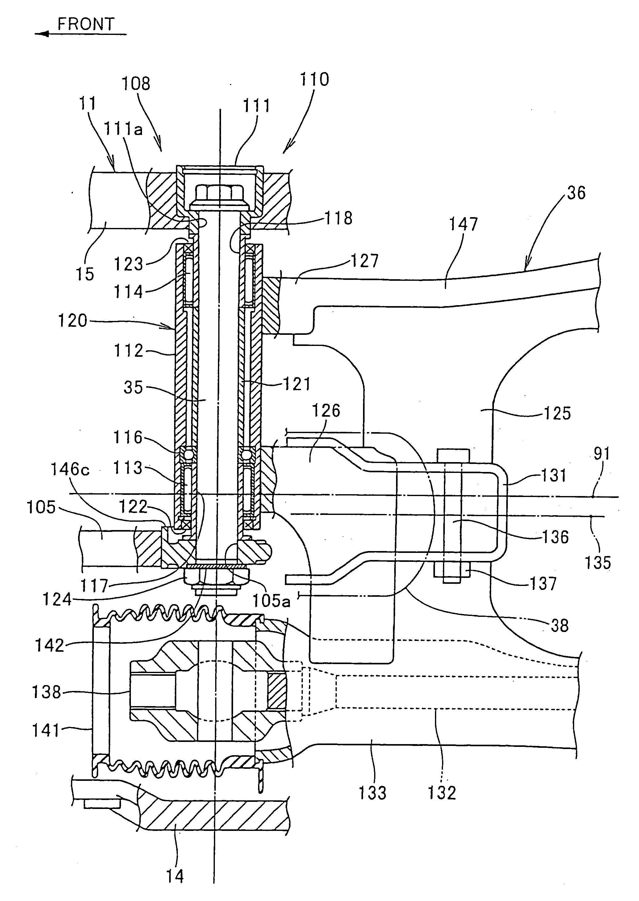 Swing arm supporting structure for motorcycles