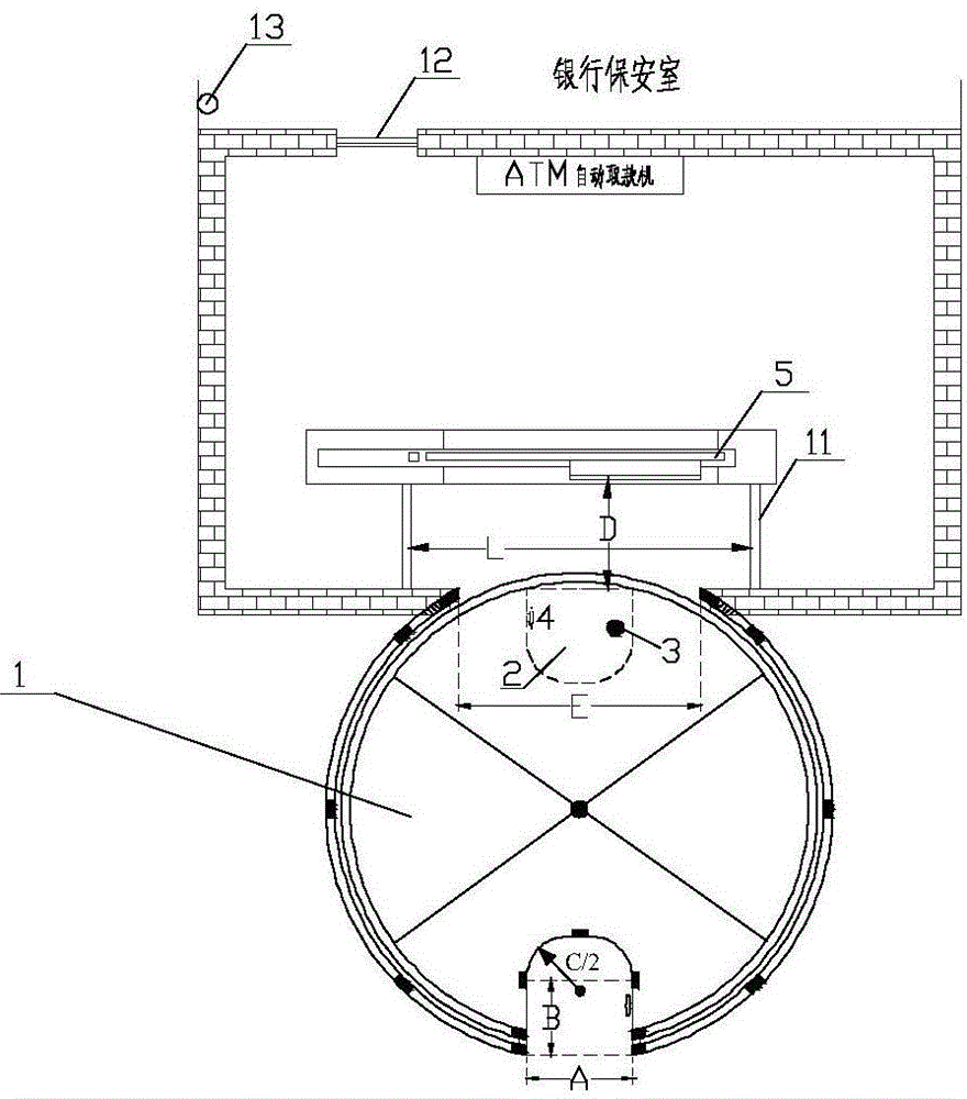 ATM (automatic teller machine) automatic safety device and method for implementing protection measures of ATM automatic safety device